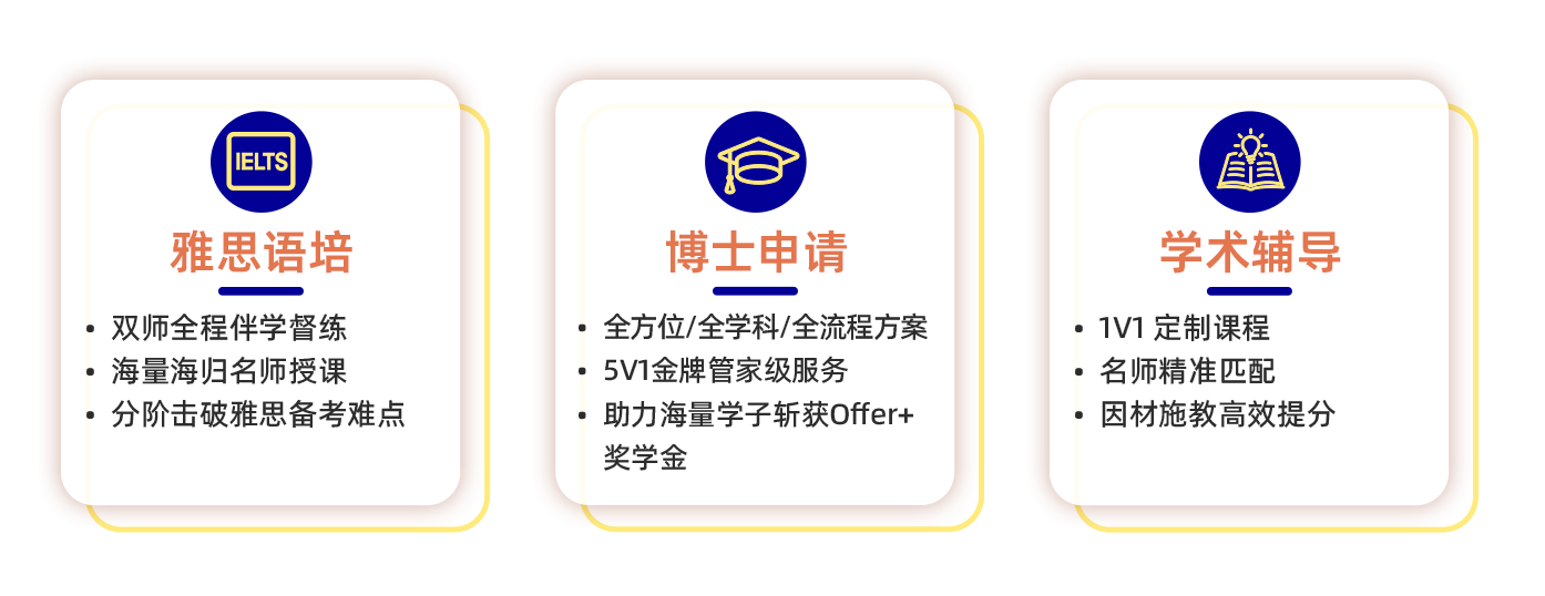 三大核心业务 — 雅思语培、博士申请、学术辅导